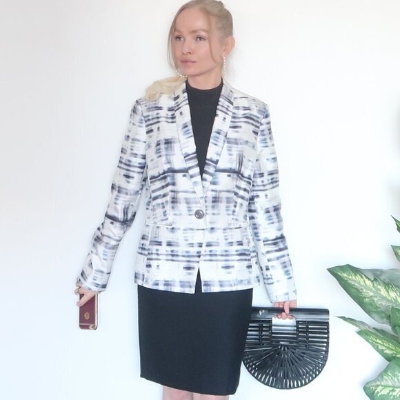 John Meyer White, Blue Grey Fitted Single Breasted Long Sleeve Blazer / Jacket - Picture 10 of 12